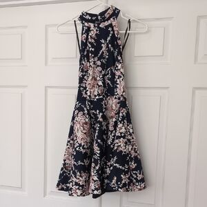 B Darlin Navy Floral Backless Dress